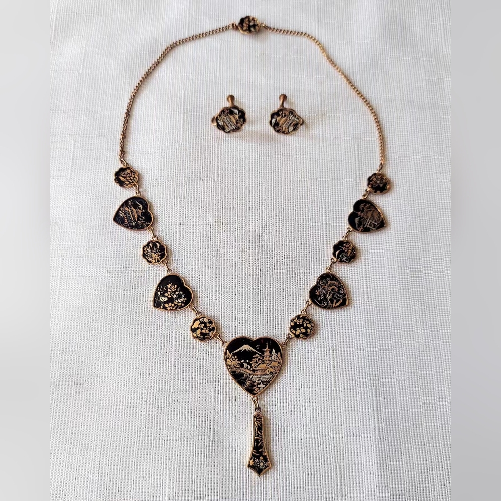 Vintage Japanese Damascene Necklace/Earrings Set
